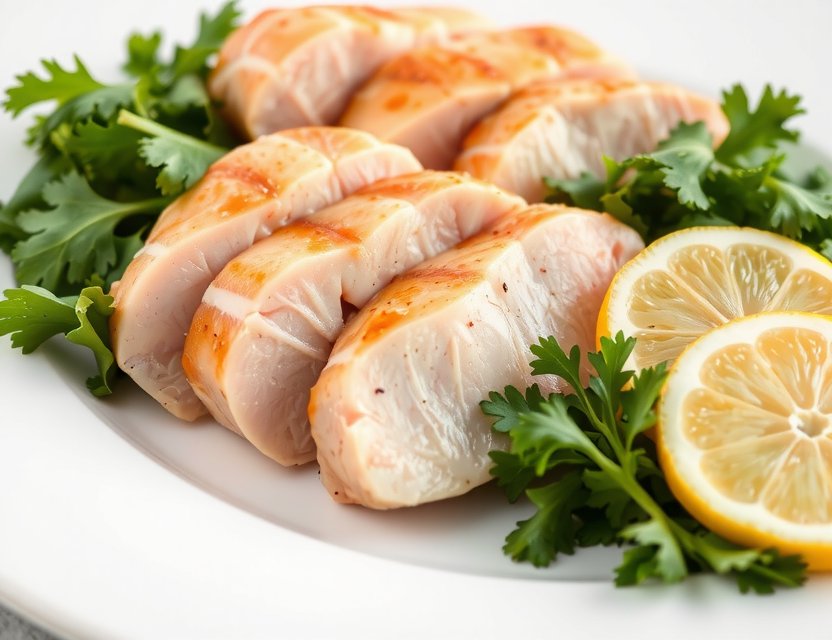 Sliced free-range chicken breast, premium quality chicken from sustainable poultry Barcelona