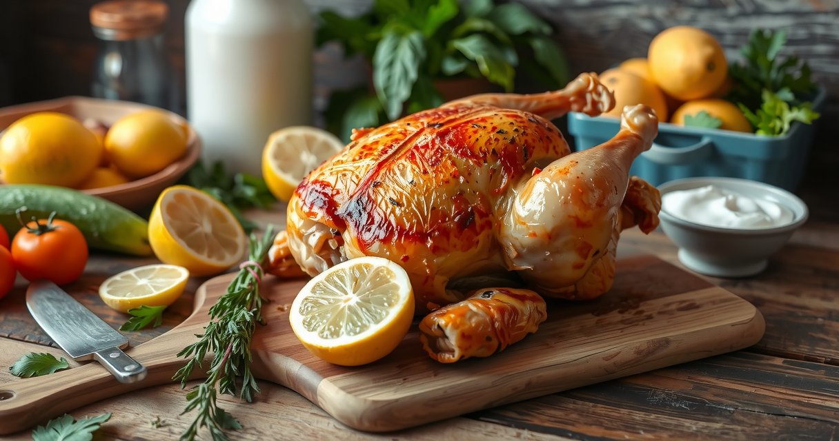 Roasting chicken in oven illustration